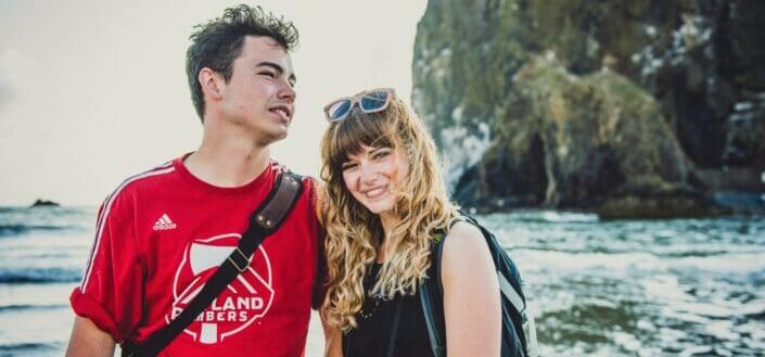 Happy couple having a beach getaway