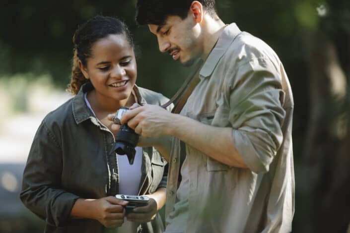 Couple examining their camera