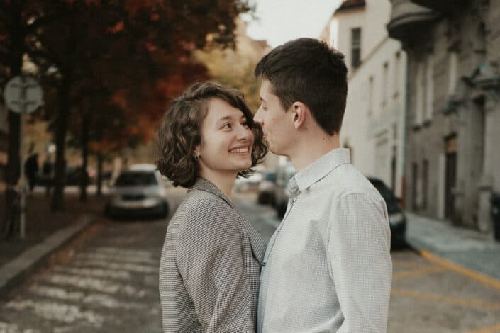 Couple sweetly staring at each other